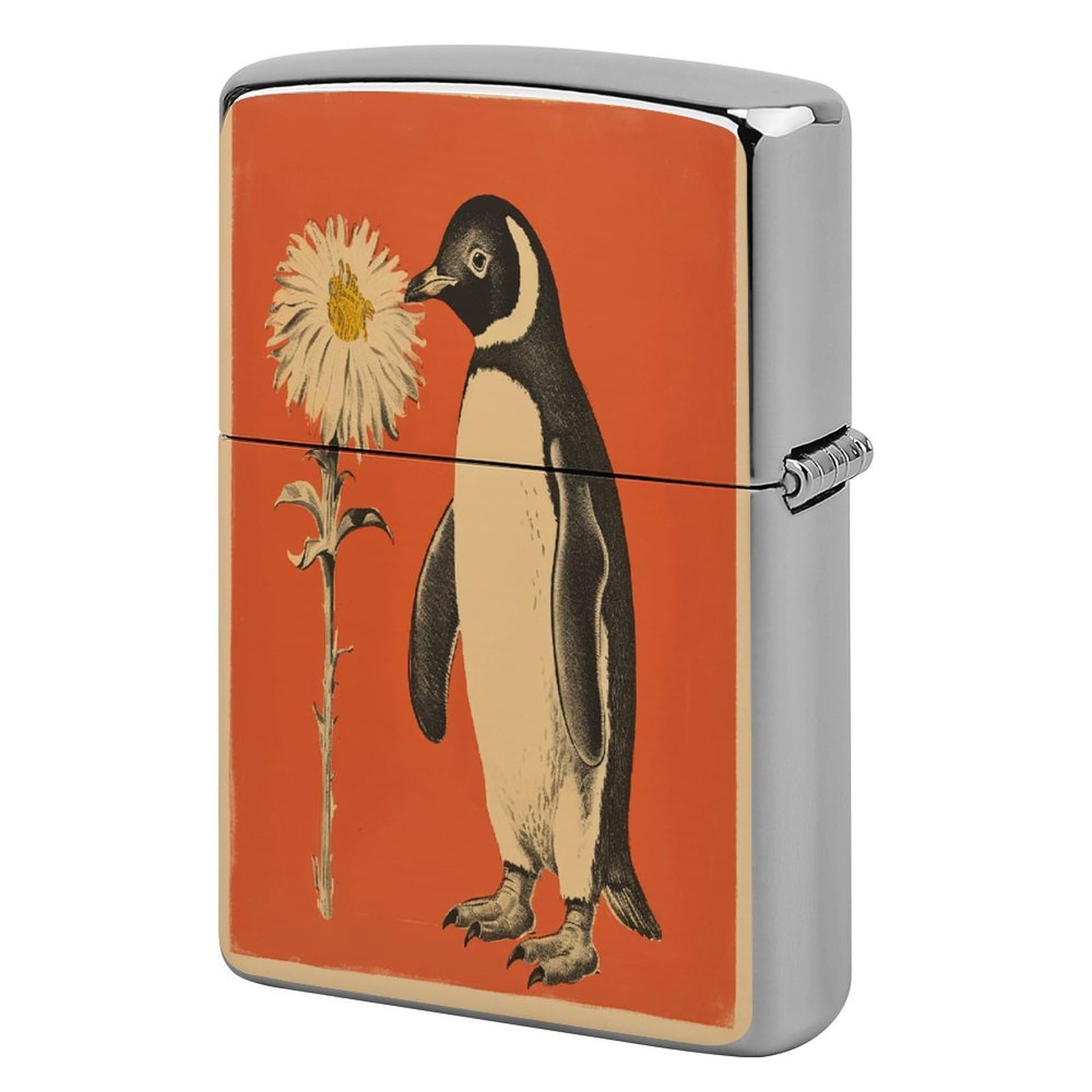Btcowzrv Style A Flower And Penguin Metal Lighter Case Sleeve Cover Holder
