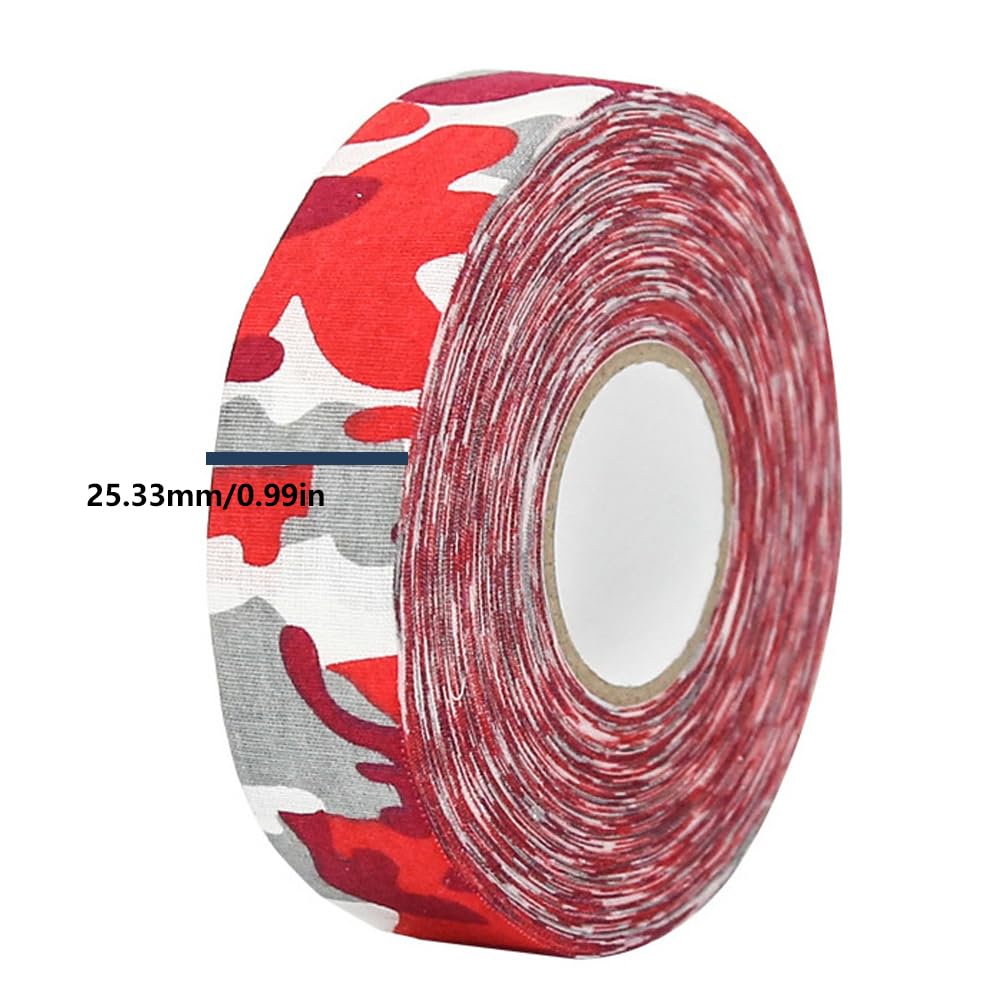 Ruban Adhésif de Hockey 25m x 2,5cm - Camouflage Rouge, Tape en Coton pour Crosse de Hockey, Résistant au Froid & Antidérapant