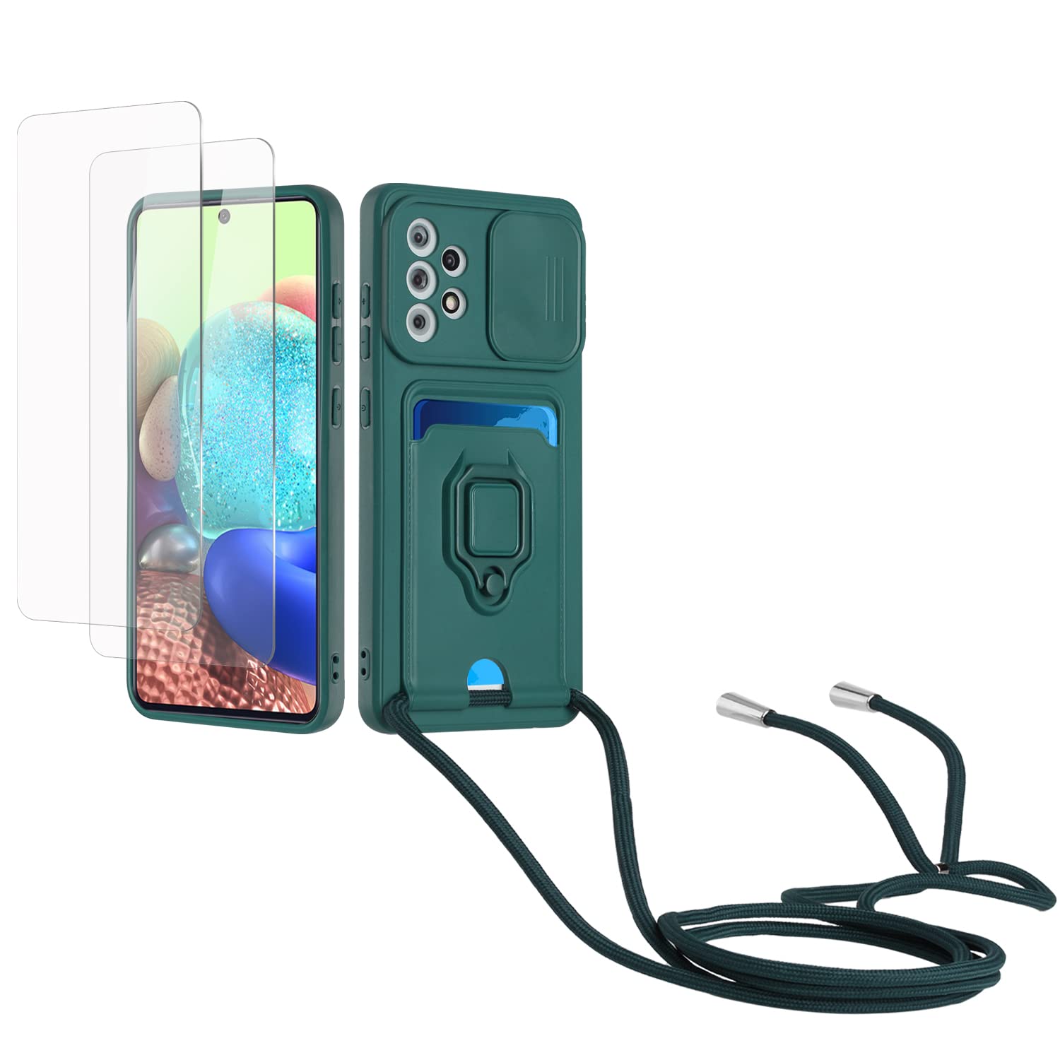 Kaslly Funda con Cuerda para Samsung Galaxy A35+[2 Pack Protector Pantalla],Case con Ranura para Tarjetas,Cubierta de Cámara Deslizante Proteger,Doble Cara Protección-Negro — view 68