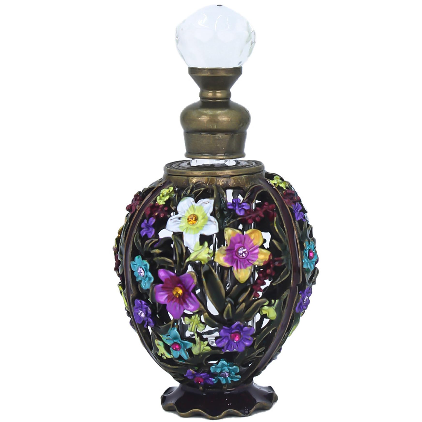 NASSMOSSE Vintage Perfume Bottle 12ml Flower Glass Perfume Bottle Crystal Openwork Exquisite Empty Refillable Painted Enameled Decorative Container