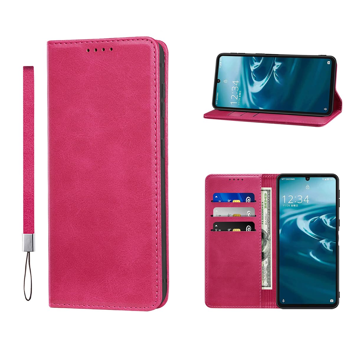 WANDI適用Galaxy S26 5G SC-51G ケース 手帳型 高質PUレザー Galaxy S26 5G SCG36 カバー 耐衝撃 サムスン ンギャラクシー S26 5G ケース 内蔵マグネット開閉式 ベルトなし スマホケース おしゃれ カードポケット スタンド機能 便利 スプラット同梱 携帯ケース(ローズレッド)