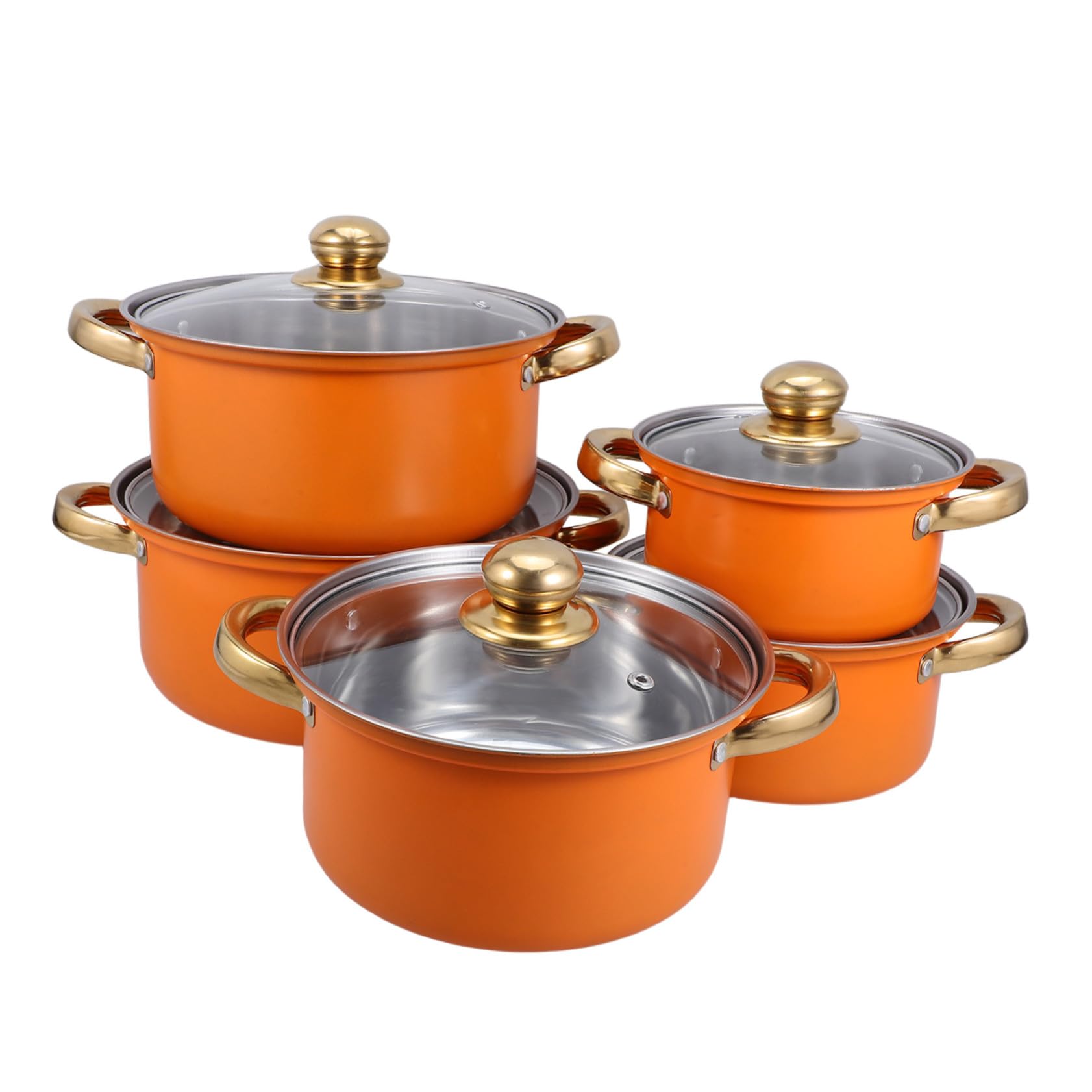 Cabilock Utensilios de Cocina Ollas y Sartenes Antiadherentes Juego de 5 de Acero Inoxidable y Asas Resistentes al Calor con Base Gruesa para Cocina Diaria y Estufas