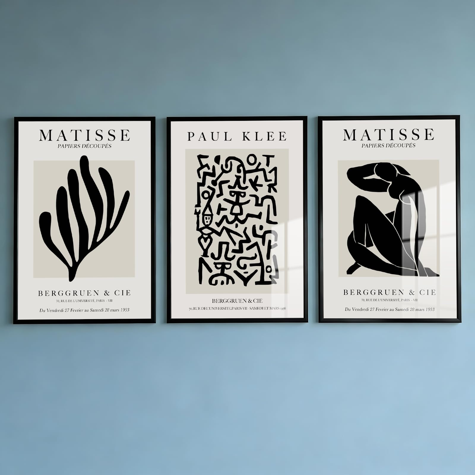 Set of 3 Matisse Wall Art Prints - Beige Neutral Vintage Canvas posters for Stylish Living Room and Bedroom Decor (Unframed, A2)