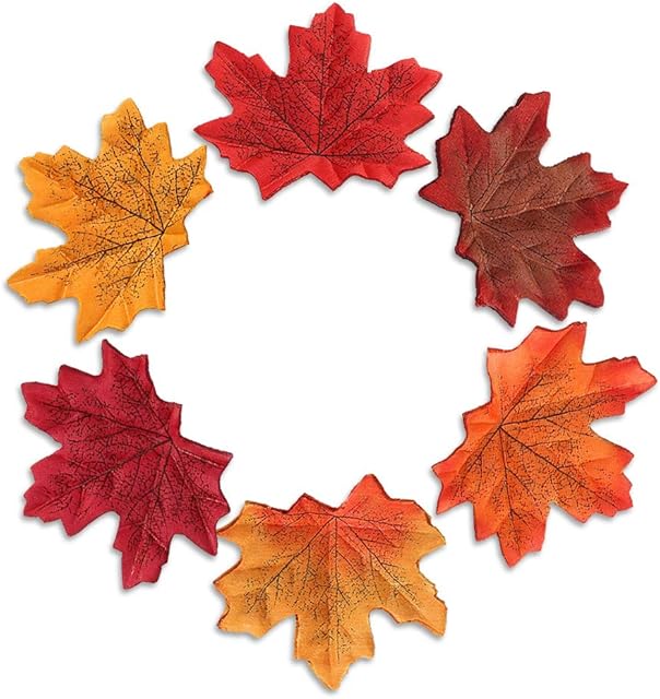 XCOZU 300 Pieces Artificial Leaves Autumn Maple Leaves,6 Colors Mixed Fall Colored Fake Autumn Leaves Table Scatters for Weddings,Art Festivals,DIY Craft,Party Decorations
