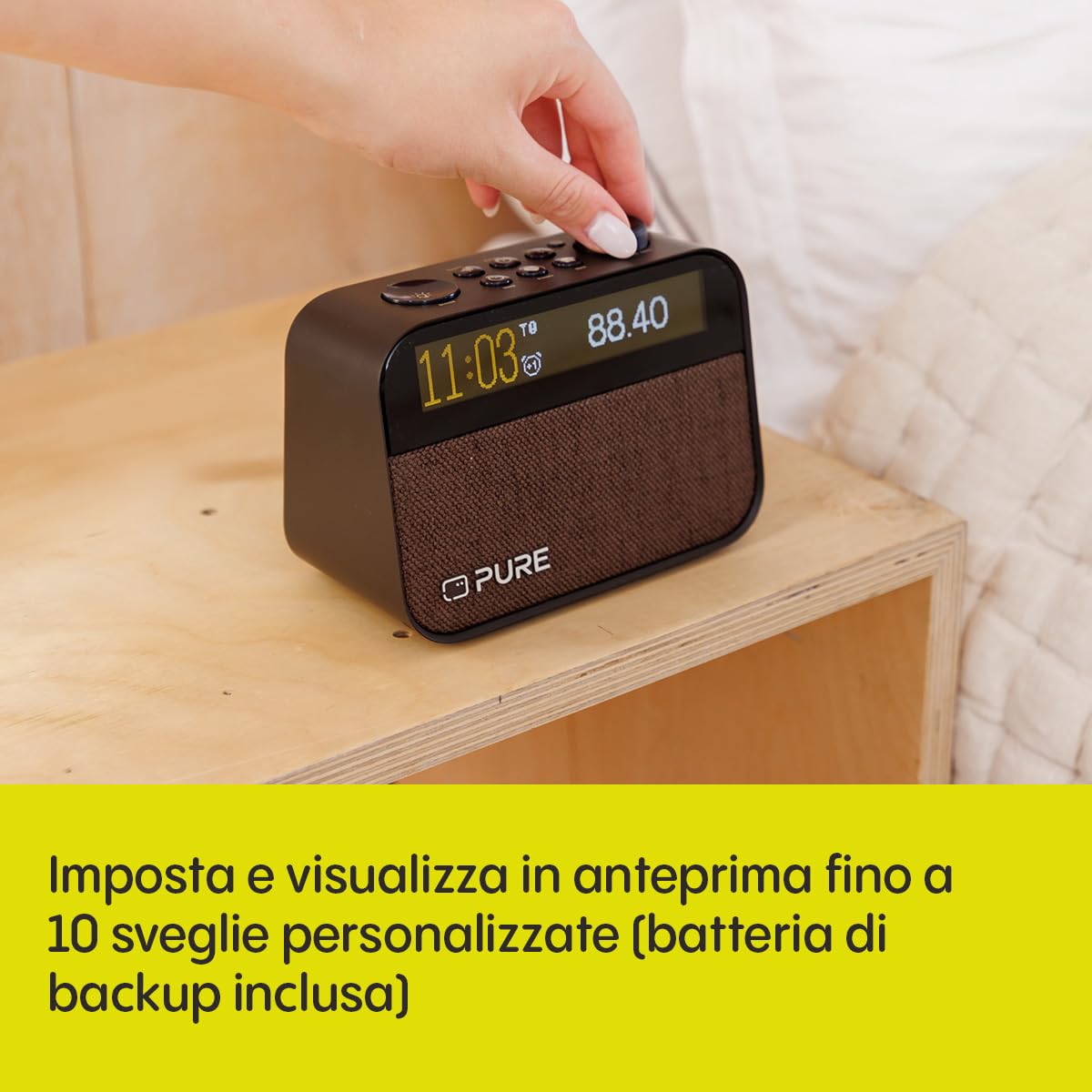 Pure Moment Sveglia da Comodino e Ufficio (Radio Digitale DAB+/FM, Bluetooth, Macchina del Rumore Bianco, Aiuto per il Sonno, Luce Sveglia, Luce Notturna, Display Dimmerabile) Nero