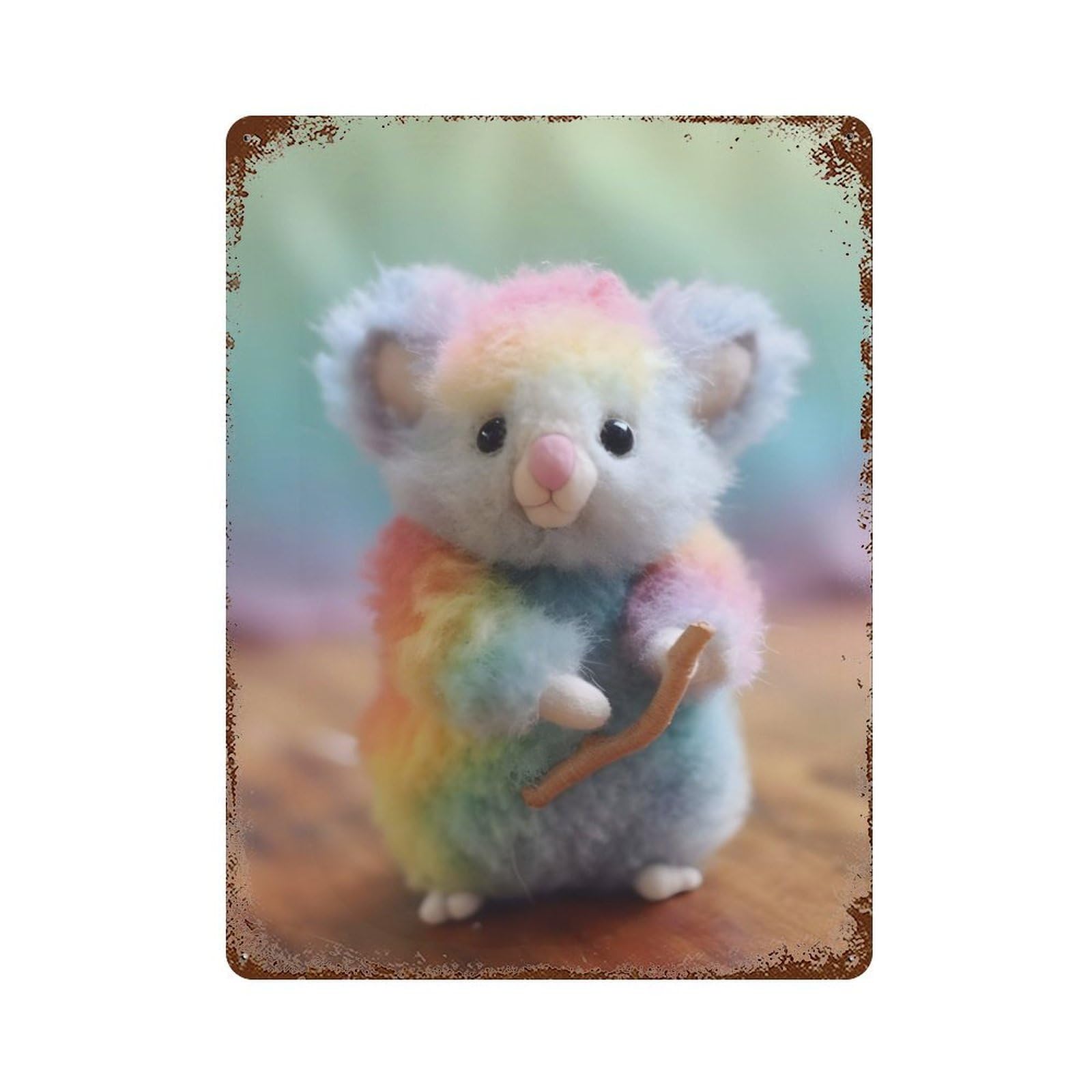 Rust Effect Baby Colorful Koala Bear Rusty Metal Tin Sign 15.7"x11.8", Old School Wall Decor for Pub, Kitchen And Man Cave Decor
