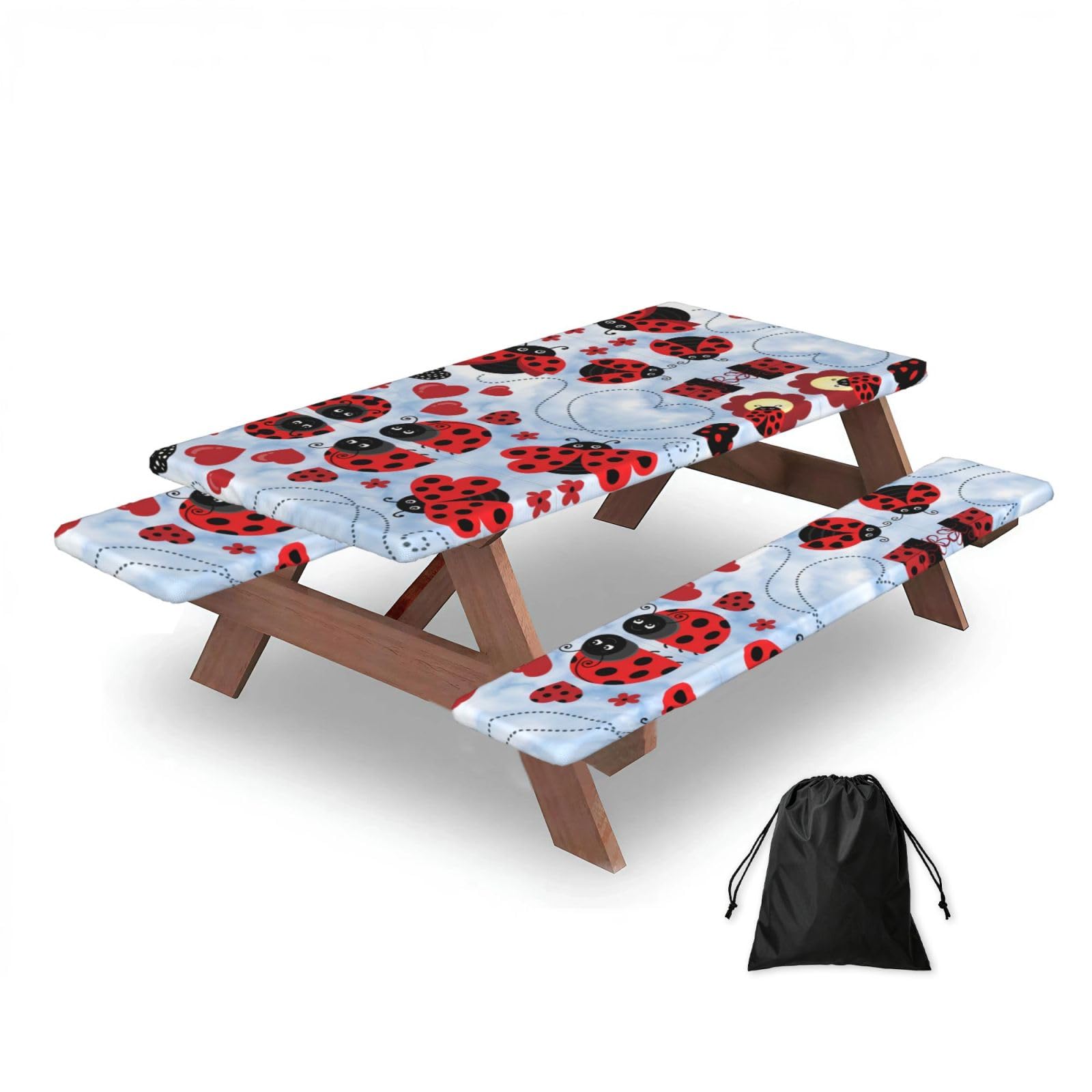 Zqytgfdc Black Ladybug And Cloud Rectangular Water-Repellent Picnic Tablecloths, Outdoor Camping, Picnic, Bbq