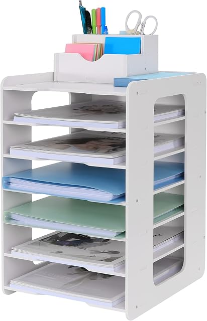 Letter Tray Organiser, Office Desk Tidy Organiser File Document Holder A4 Paper Filing Trays for Home Office School (7 Tier)