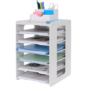 Desk Organizer Letter Tray Document Holder A4 Paper Tray for Home Office School 7 Compartments
