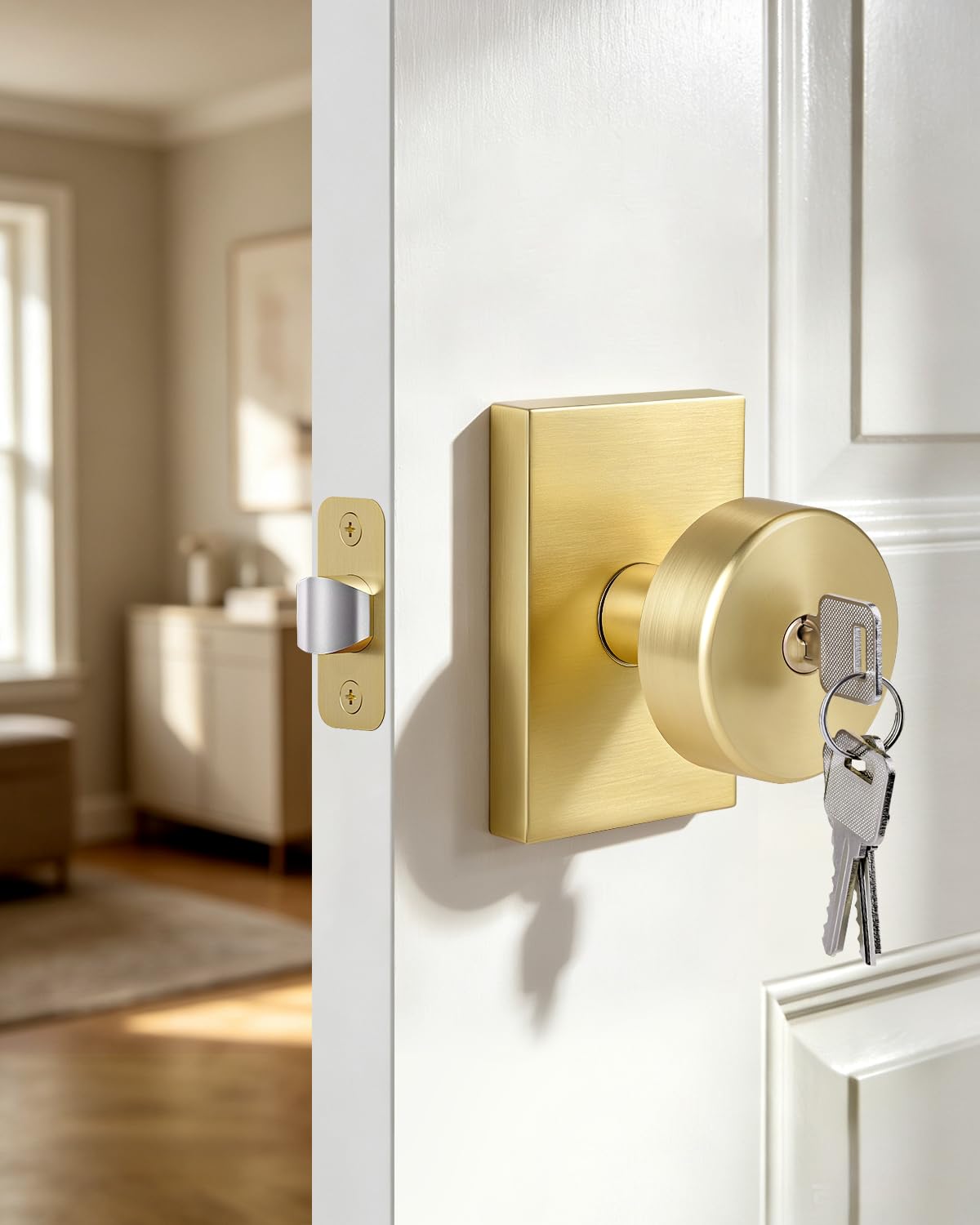 Brushed Gold Door Knobs with Lock & Key - FREE SHIPPING -1