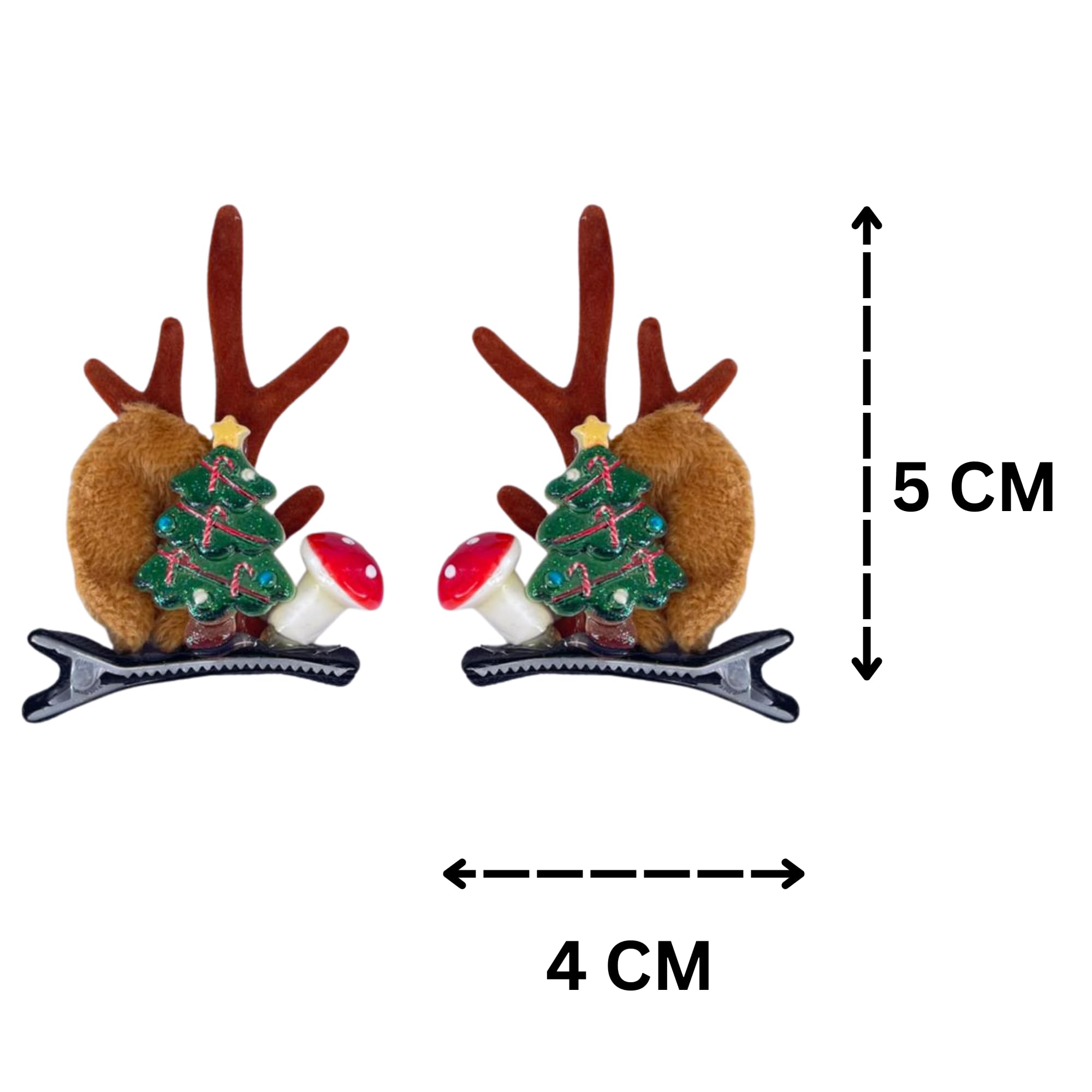OMID, Christmas Reindeer Antler Hair Clips with Tree and Mushroom Decoration (Pair) 3