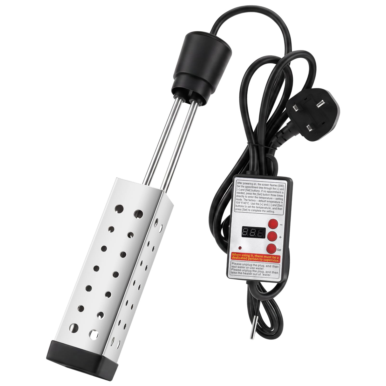 2500W Portable Water Heater, Electric Pool Heater with Temperature Controller & Automatic Power Cut-Off, Fast Heating Immersion Heater for Bath Pools Outdoor Camping