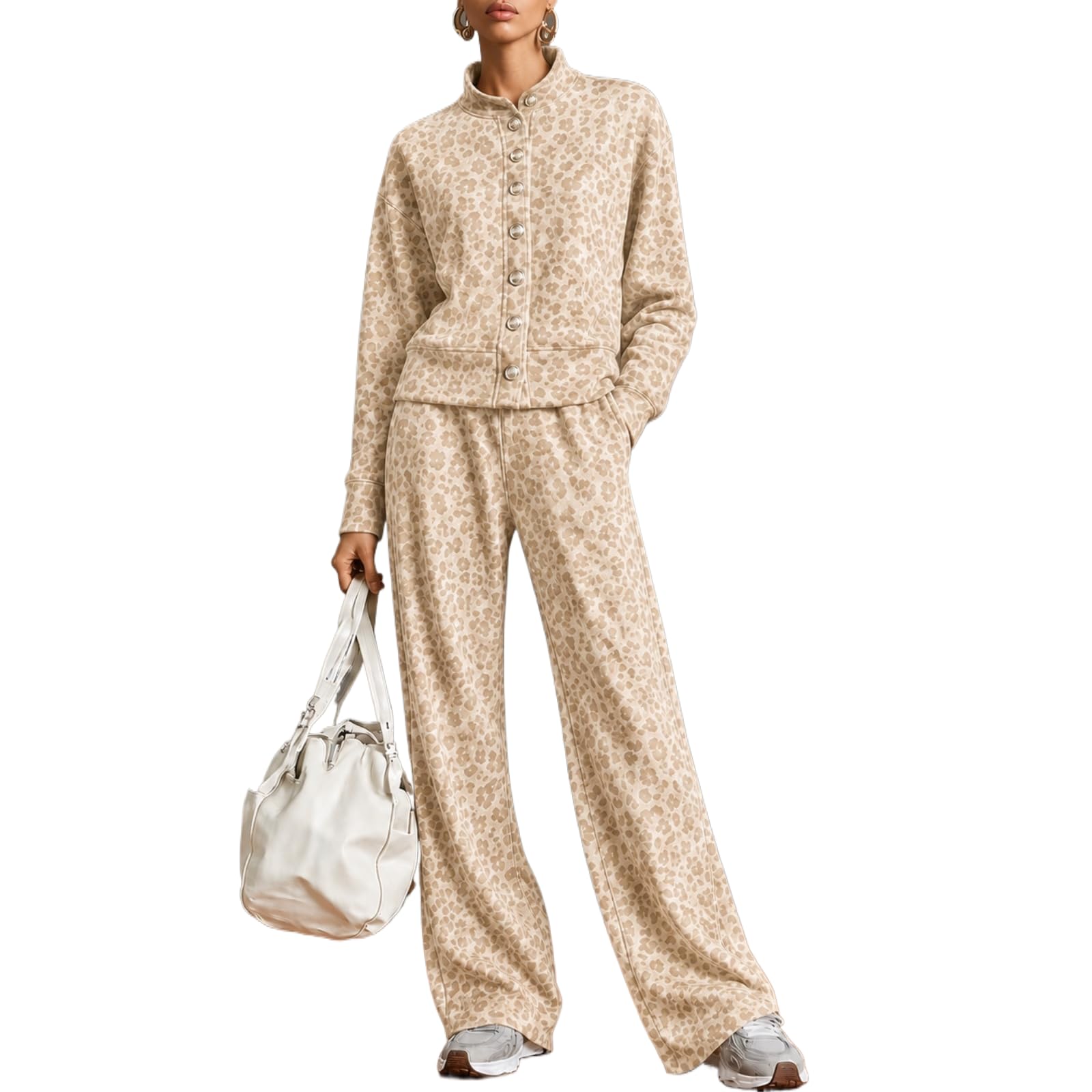 GFZMF - Giacca da donna con colletto alla coreana, stampa leopardata
