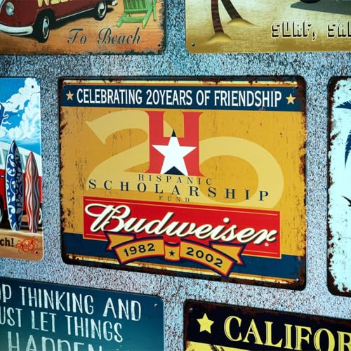 Image of Decorative Retro Metal Signs Wall Plate - 12x8 Inch (Budwiser Retro) | Weatherproof Vintage Metal Sign Plate for Cafe, Home, Bar, Garage | Decorative Wall Hanging Sign Board