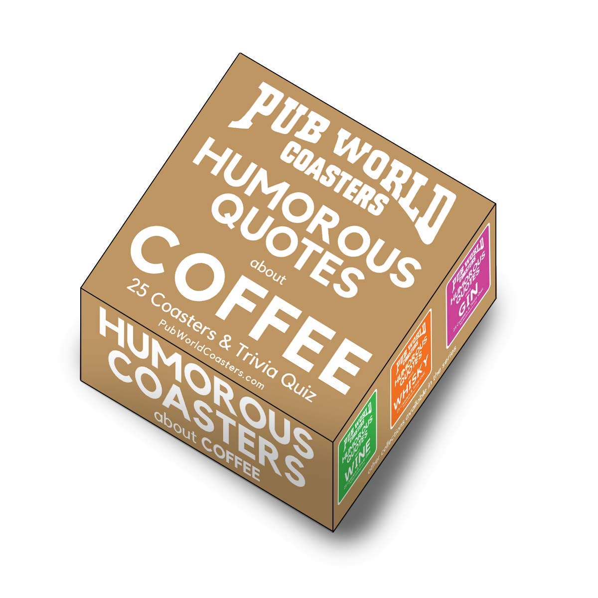 Set of 25 Different Humorous Quotes About Coffee Drinks Coasters – Funny and Quirky, with Bonus Trivia Quiz on The flipsides - from The Pub World Coaster Collections