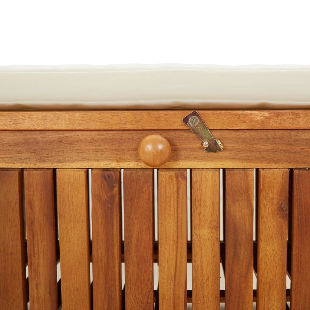 Banc de Rangement Extérieur en Bois D'acacia avec Coussin Coffre de Rangement Jardin Coffre à Coussin (Blanc crème,91 x 50 x 60 cm)