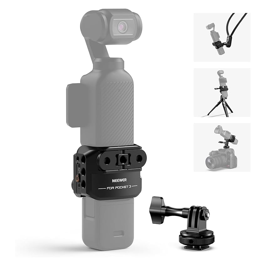 NEEWER Pocket 3 Cage, Rig Video Gimbal in Lega Alluminio con Adattatore di Estensione Action Cam Filetto 1/4