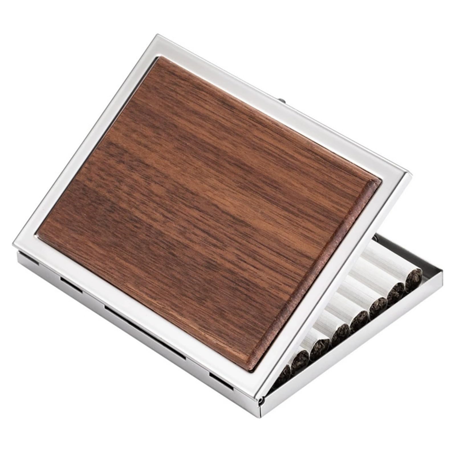 Portasigarette Slim Uomo Portasigarette in Legno per 13 Sigarette Scatola per Sigarette in Acciaio Inossidabile Brown,One Size