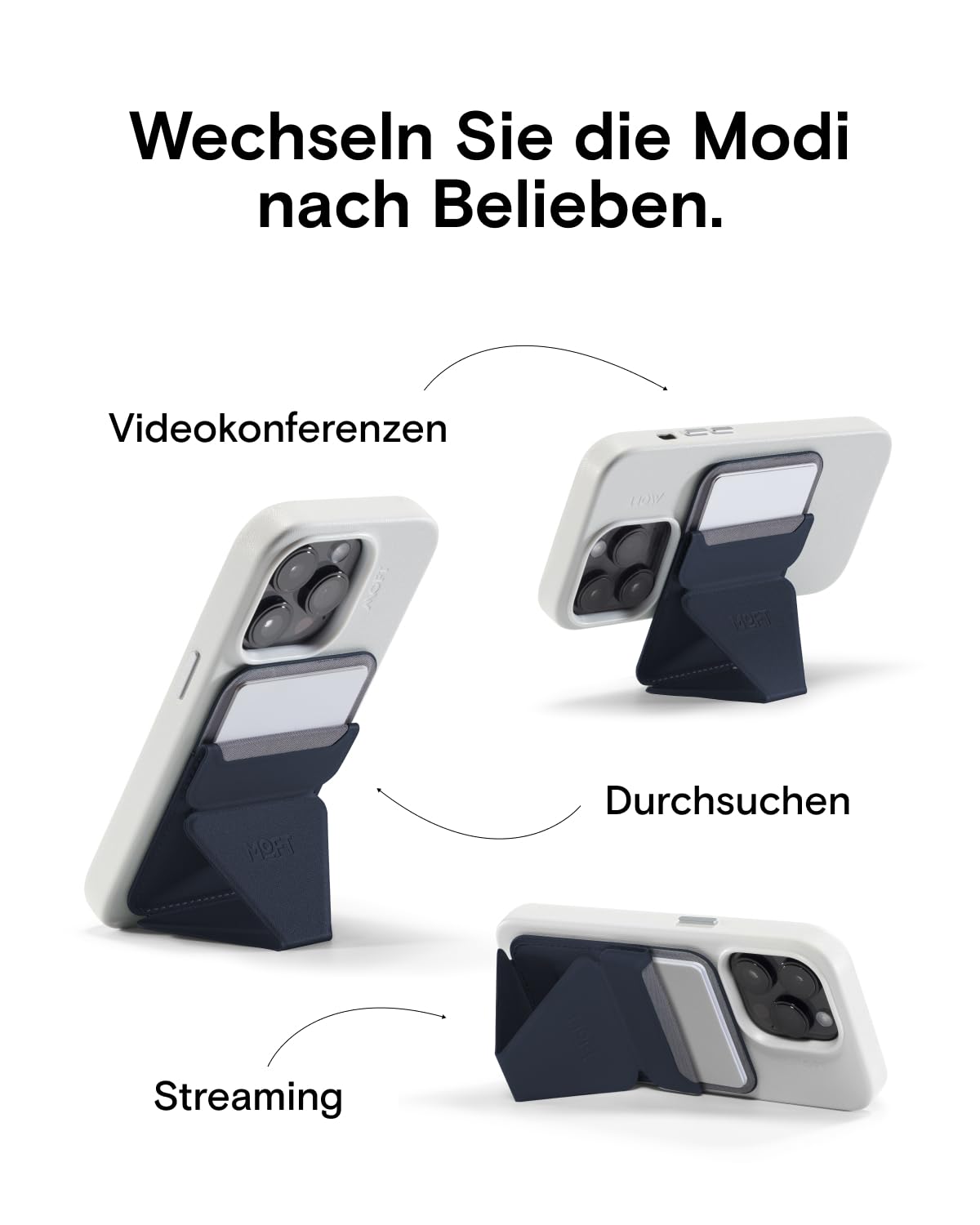 MOFT Magnetischer Handy Wallet Ständer, Veganem Leder Kartenhalter Stand Kompatibel mit Magsafe iPhone 17 16 15 14 13 12 Serie, 3 Betrachtungswinkel