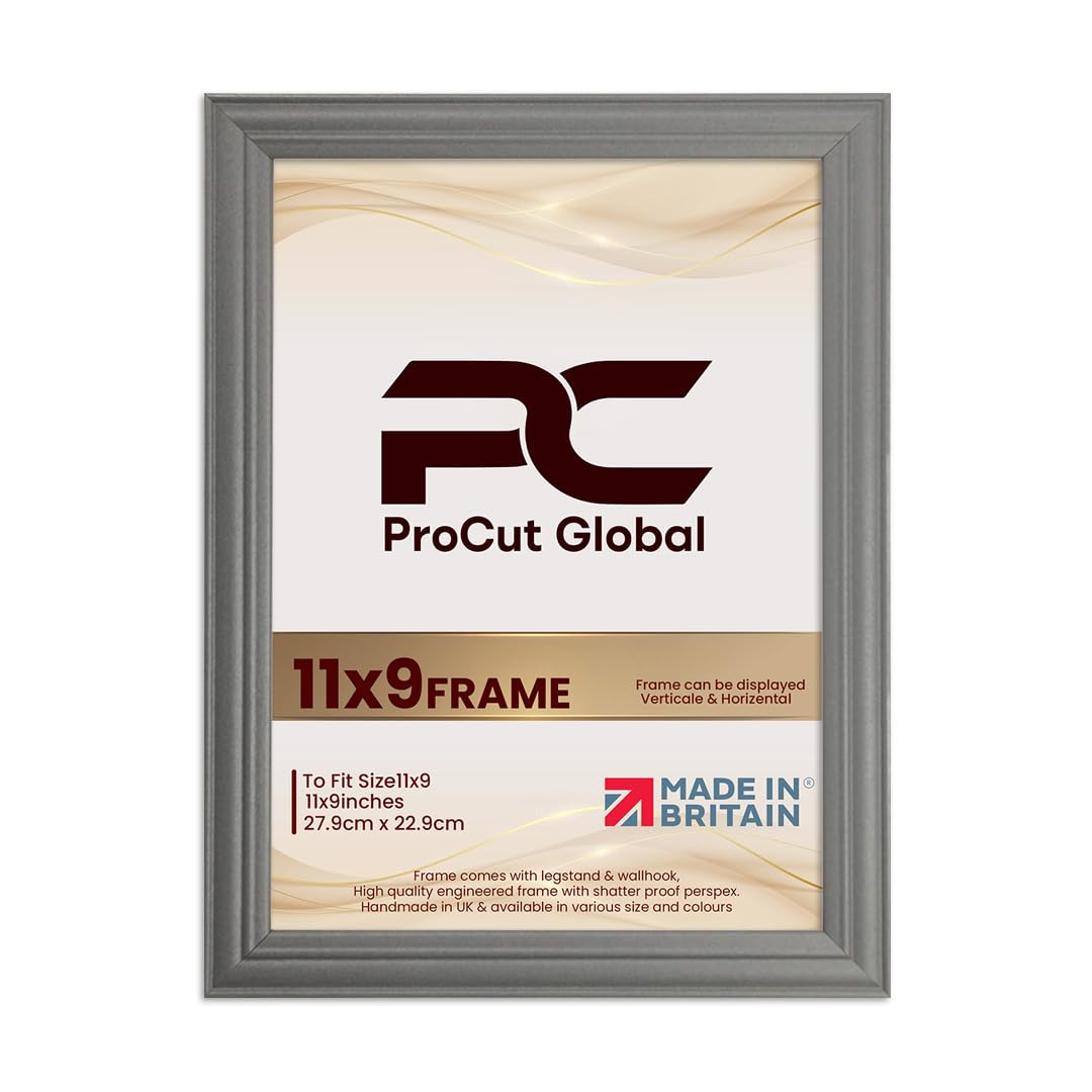 Procut Global 11x9 Dark Grey Picture Frames - Classic Wooden Photo Frame with Shatterproof Perspex for Wall or Tabletop - Perfect for Posters, Certificates & Prints - Sizes & Colors Available โ image 1
