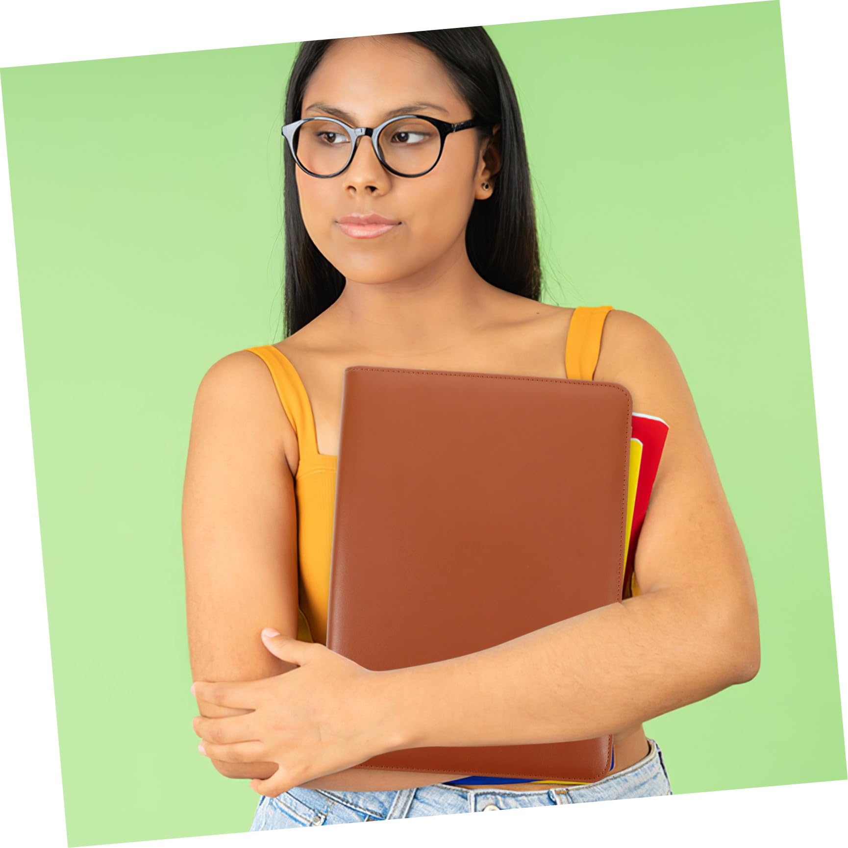 Sewroro carpeta bolsa con cremallera carpeta organizador portafolio de negocios Portafolio de archivos Organizador de tarjetas de cartera de oficina padfolio PU
