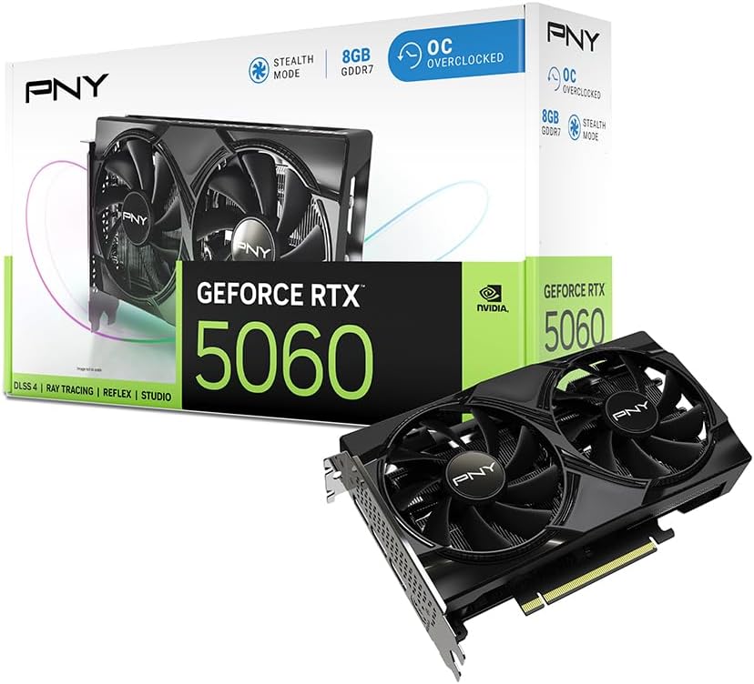 PNY GEFORCE RTX™ 5060 8GB Overclocked Dual Fan DLSS 4 Graphics Card