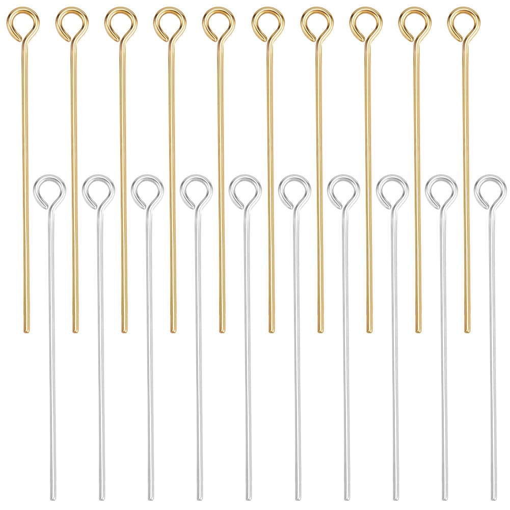 Beebeecraft 1 Box 200Pcs Eye Pins 18K Gold&925 Sterling Silver Plated Open Flat Head Bendable Eye Pins 30mm for Jewelry Making Beading Earring Bracelet Necklace DIY