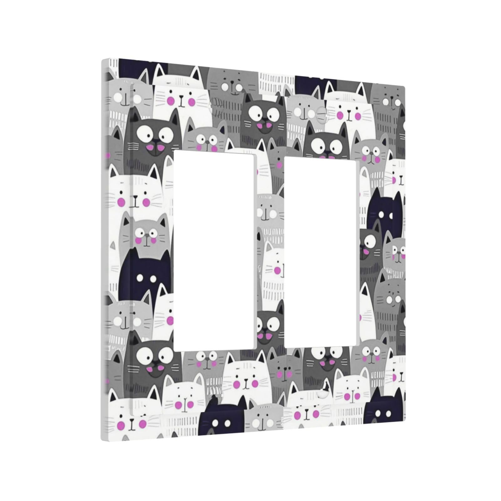 Ihsourgnitnem Decorative Outlet Covers Cartoon Cute Grey Cats Face Pet Funny 2 Gang Double Gfci Rocker Electrical Wall Panels Light Switch Cover Plate For Kids Room Nursery Decor