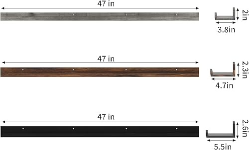 Miniatura 3 de Giftgarden Estantes flotantes de 47 pulgadas de varios colores para montaje en pared, juego de 3 estantes de pared de madera de colores surtidos