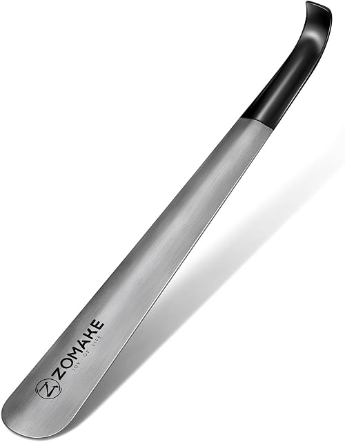 ZOMAKE Metal Shoe Horn - 42cm Long Handled Shoehorn,Silver Extra Long Shoe Horns with Rubber Sleeve for Men Women the Elderly