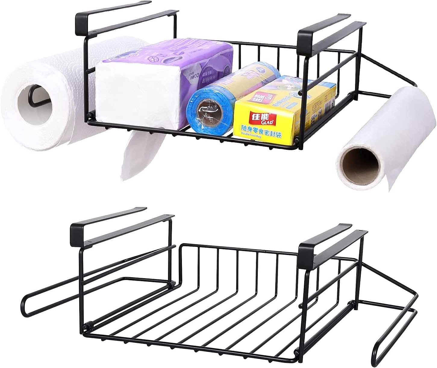 Ezprotek Under Shelf Basket, 2 Pack Metal Wire Under Organizer