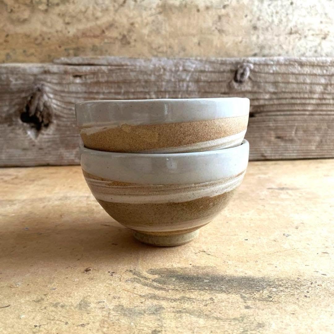 益子焼 白釉白泥刷毛目飯碗 2個set