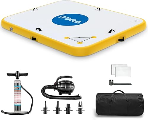 Muelle flotante – Muelle inflable de 8 x 5 pies plataforma flotante para lagos de 6 pulgadas de grosor, tapetes flotantes inflables de agua para