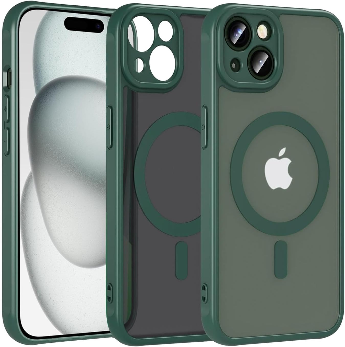 Verco Etui ochronne na iPhone 15 magnetyczne etui na iPhone 15 matowe odporne na uderzenia kompatybilne z akcesoriami Magsafe cienkie zielone
