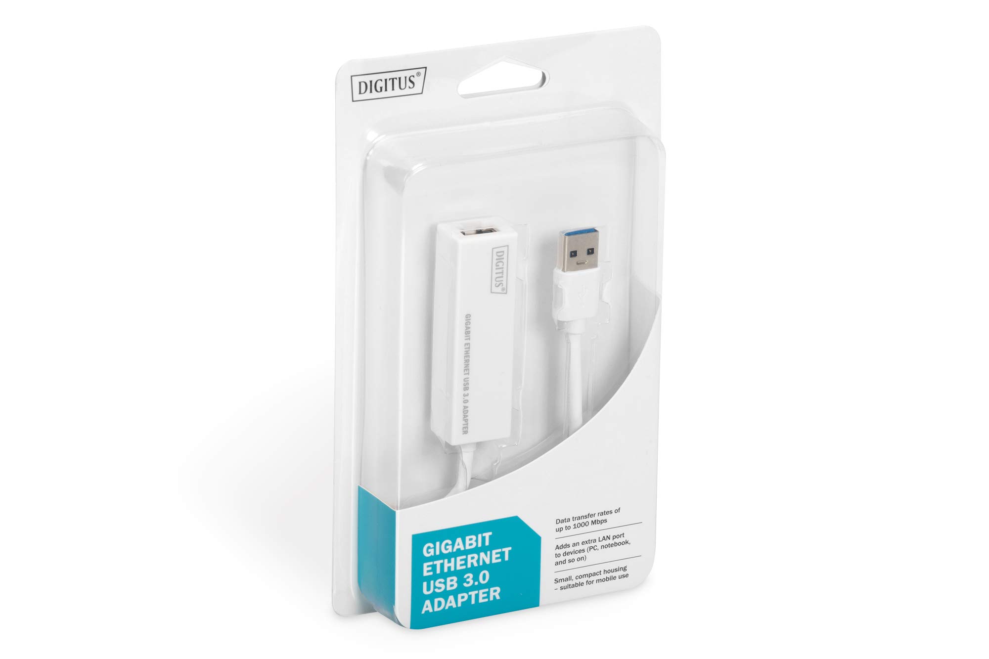 DIGITUS adapter sieciowy przez USB 3.0 – Gigabit Ethernet 1 GBit/s RJ45 – dodatkowe połączenie LAN za pomocą wtyczki USB-A