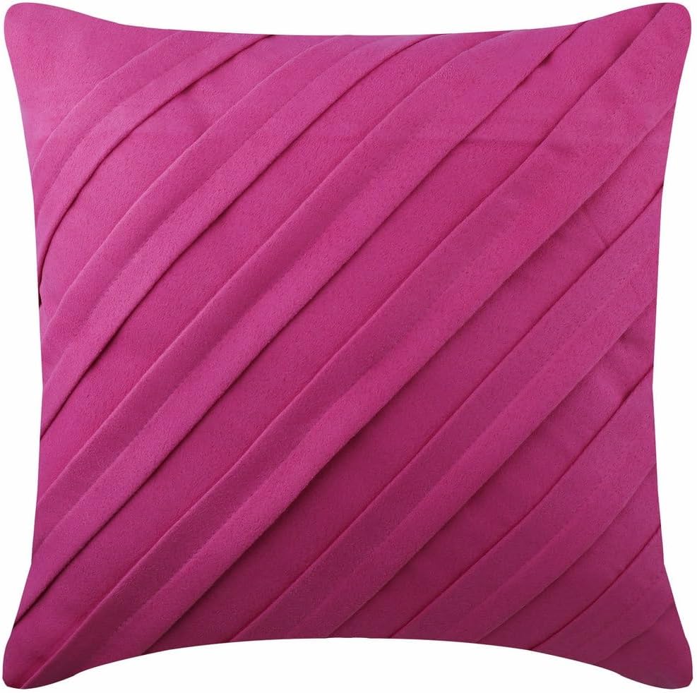 The HomeCentric Cushion Cover for Couch, Fuchsia Pink Pillowcase Zipped 16x16 inch (40x40 cm) Suede Throw Pillows Couch, Solid Color, Pintucks, Textured, Striped, Contemporary - Contemporary Fuchsia