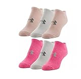 Under Armour Women's 6 Pair Essential Cotton No Show Socks, Medium, Ballet Pink