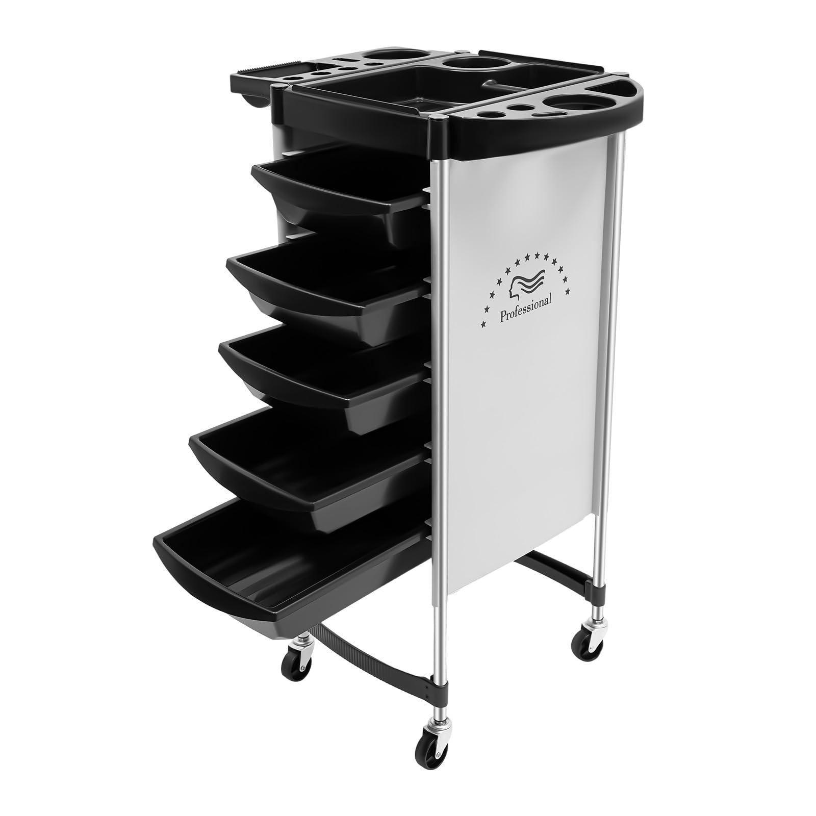 Chariot de coiffeur 6 étages 5 tiroirs amovibles plateau à outils 4 roues universelles pour salon coiffure tatouage