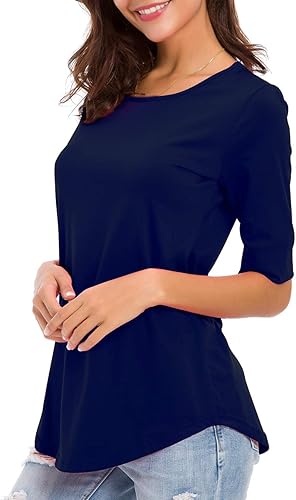 Camisetas casuales de algodón de manga media para mujer, camisetas básicas de verano a la moda