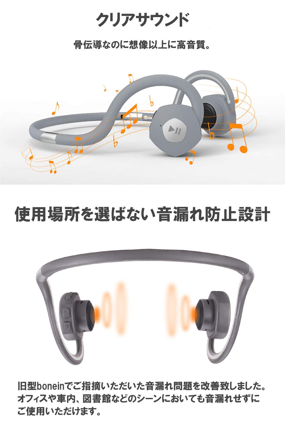 bonein 高機能集音・骨伝導ワイヤレスヘッドホンBN-702TN グレー bonein 高機能集音・骨伝導ワイヤレスヘッドホンBN-702TN グレー