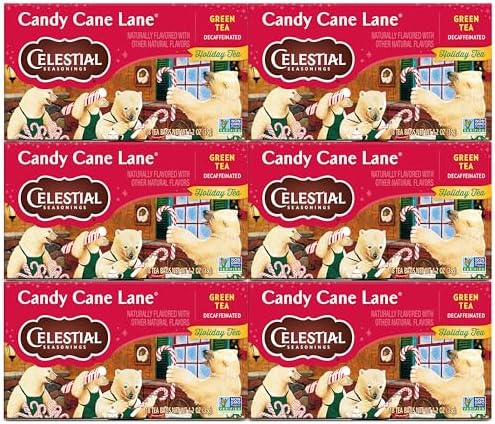 Celestial Seasonings Green Tea, Decaffeinated Candy Cane Lane, 18 Count (Pack of 6)
