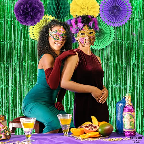 Katchon, Xtralarge Green Streamers Backdrop - 8X6.4 Feet, Pack Of 2 | Green Streamers Party Decorations | Green Fringe Curtain For Jungle Party Decorations | Green Backdrop, Football Party Decorations #TOP4