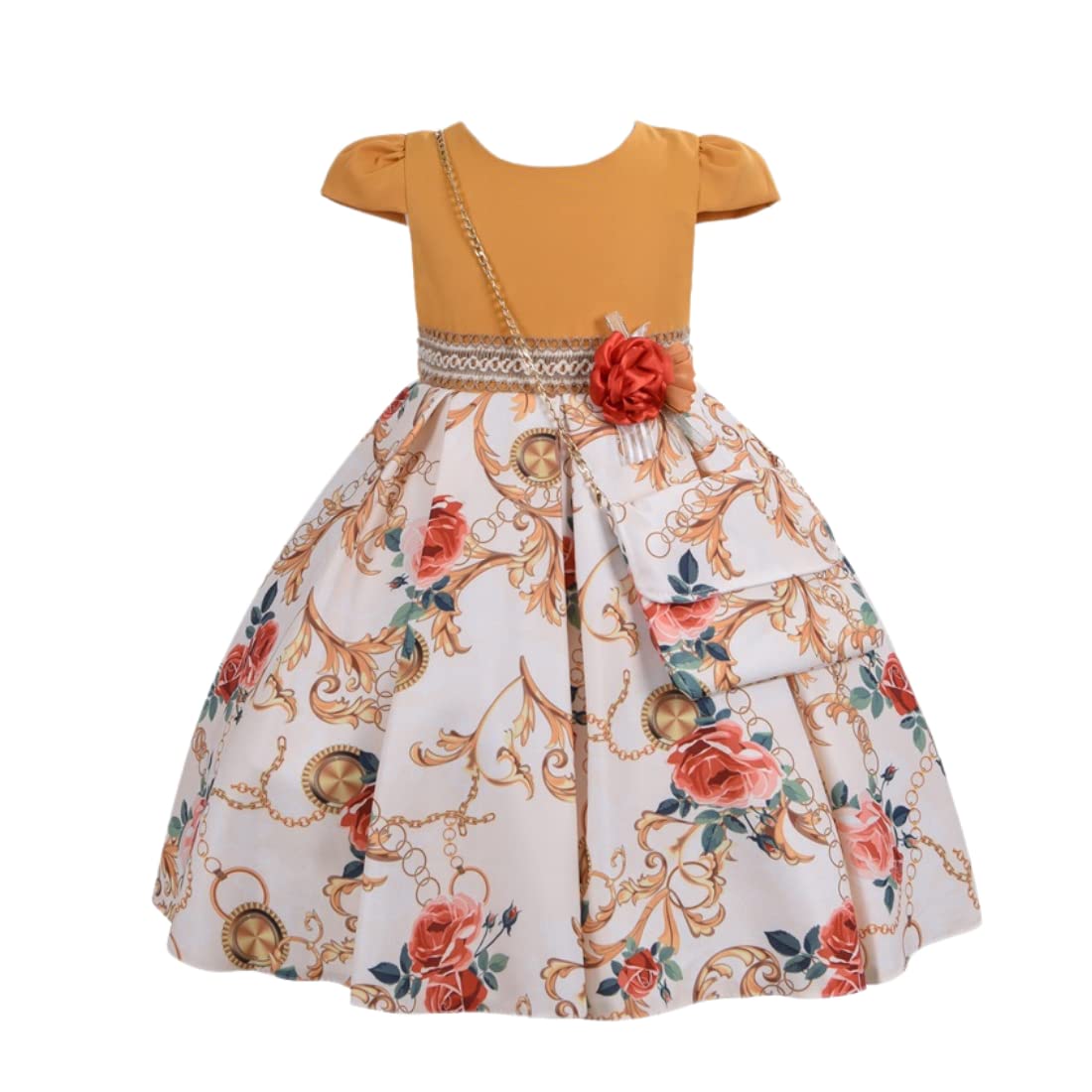 Cosplay Life Elegant Flower Dress for Girls Young Adult Fashion Bow Flower Waistline Kids Party Festival Ages 5-9 Years Old (Pink, 7yrs) — view 14