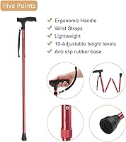 Vista 6 de Fullgaden Versión mejorada para senderismo, senderismo, camping y poste plegable, portátil, ajustable, muletas de montañismo al aire libre para Rojo