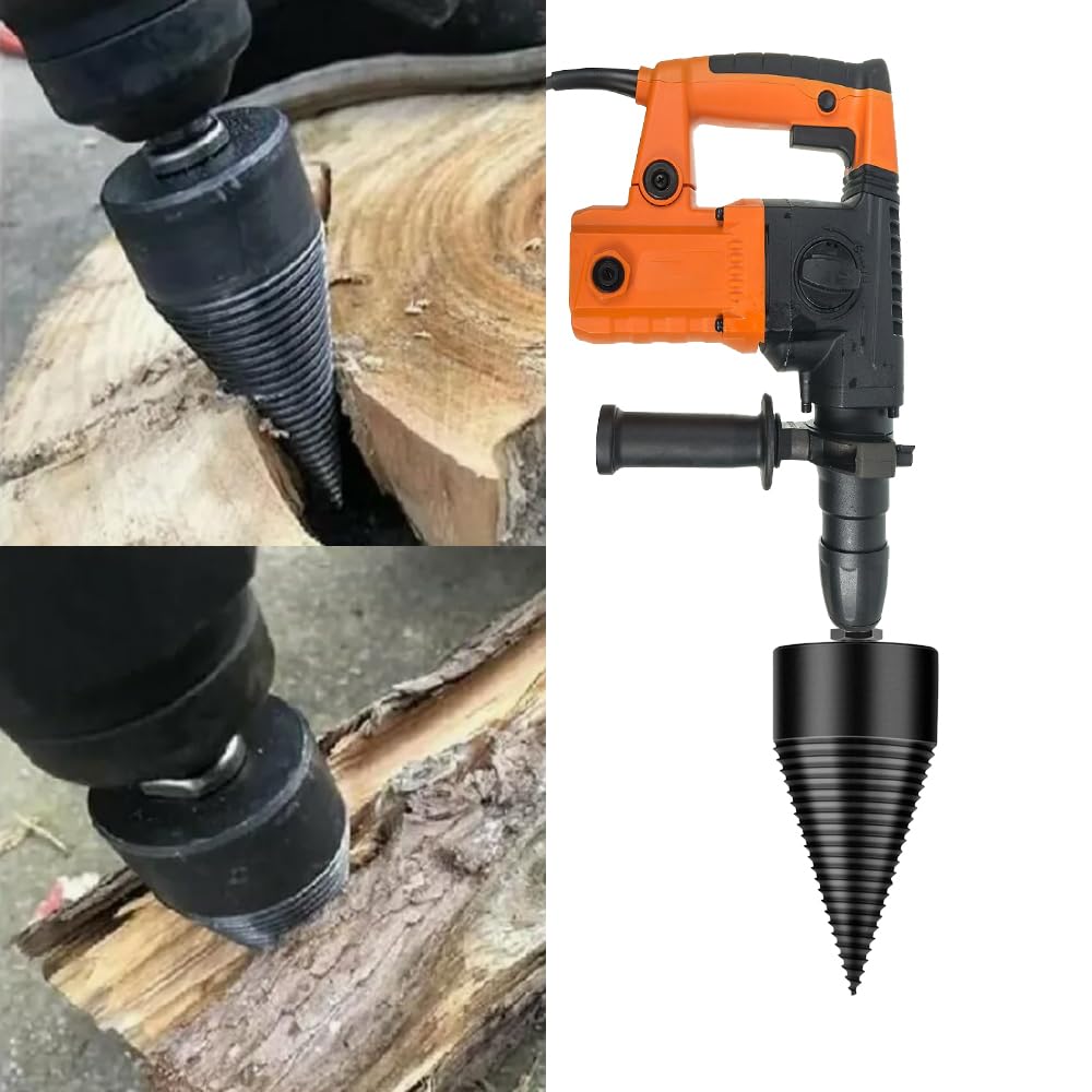 Fendeuse à Bois Perceuse avec 3 Poignées, Foret Cône 50mm pour Fendre Du Bois