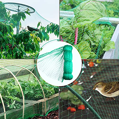 KINGLAKE Vogelnetze Vogelschutznetz Engmaschig 4x10m, Vogelnetz Pflanzenschutznetz Stabil, Laubnetz, Hochbeet Netz Abdeckung Gartennetz für Hochbeete Hühner Teich Kirschenbaum, Löcher 1.5x1.5cm-Grün
