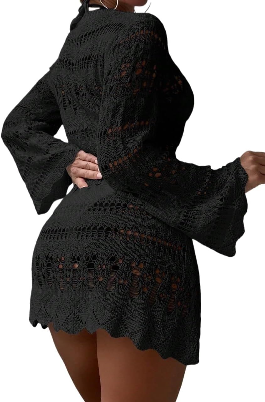 swimsuit coverup for women Summer Beach Hollow Out Trim Cover Up Dress Without Bikini