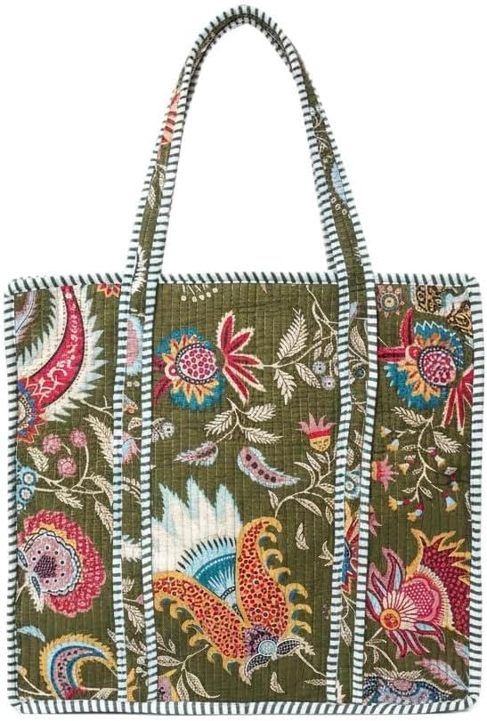 COTSILER Women Tote Bags Lightweight 18x16 Zipper Travel Bag Purse Cotton Shoulder Tote Bags For Shopping,Grocery,Beach Bag