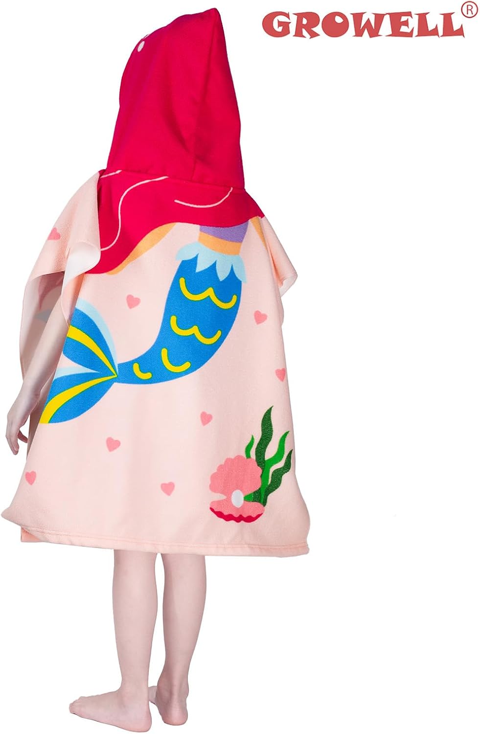 Hooded Kids Beach Towels - Toddler Bath Towel Girls Boys Swim Cover-ups for Ages 1 to 6 Kids Pool Towels Quick Dry Lightweight Soft Microfiber Poncho Towel 24x23(Mermaid Pink) - Image 2