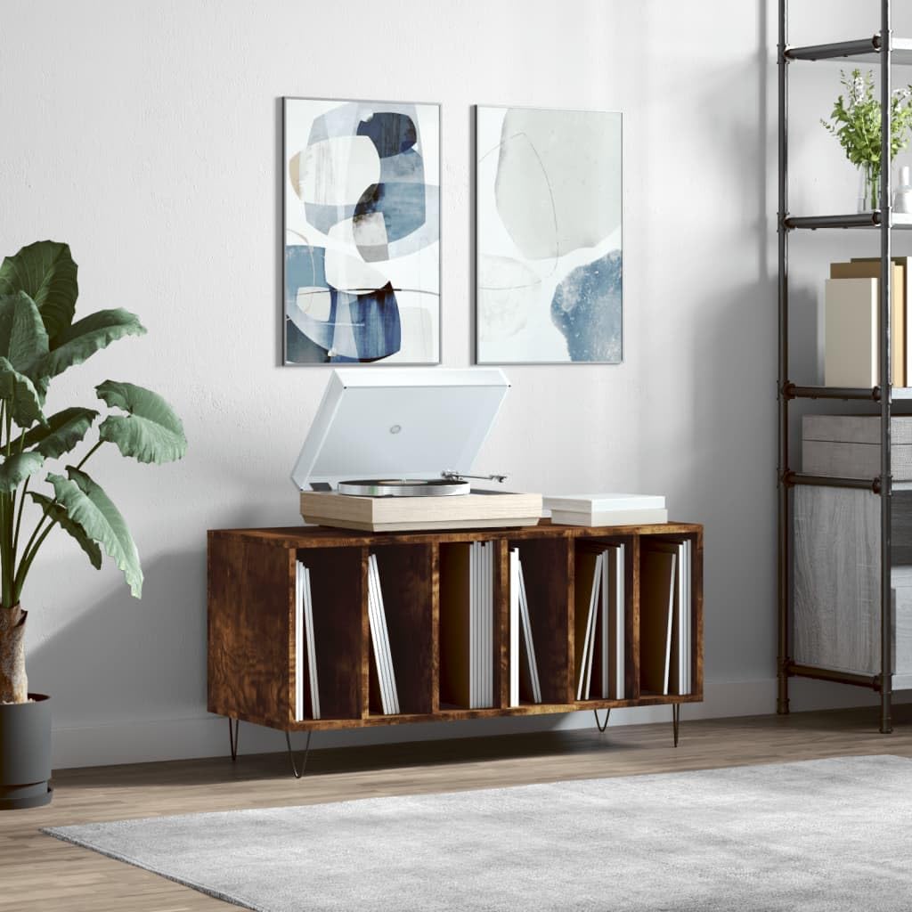 Armadio per dischi in rovere affumicato, 100 x 38 x 48 cm, scaffale in vinile per dischi in vinile, mobile fonofonico in legno, scaffale basso per giradischi in soggiorno